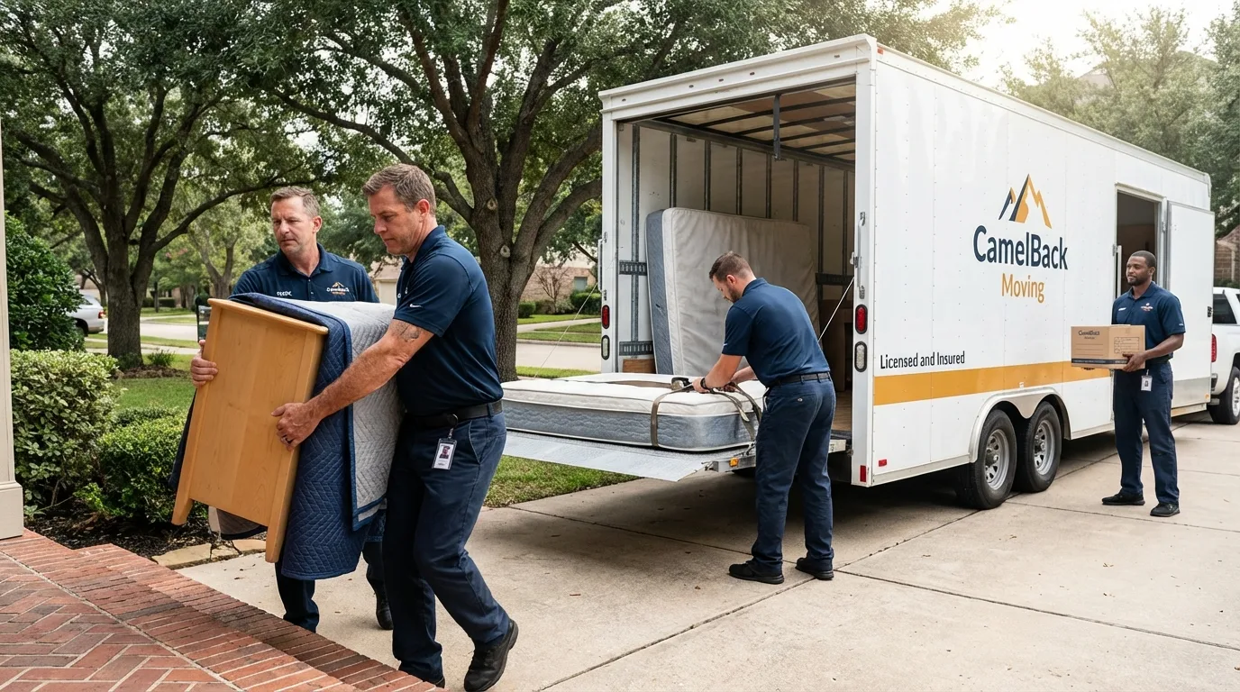Crew loading residential truck for cross-state move from Humboldt, TN