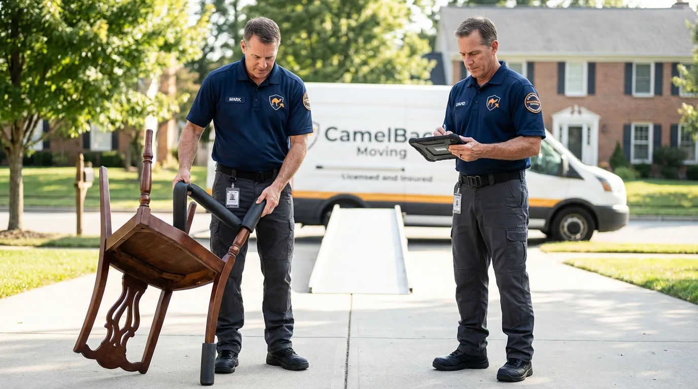 Movers inspecting furniture for damage prevention before loading in Humboldt, TN
